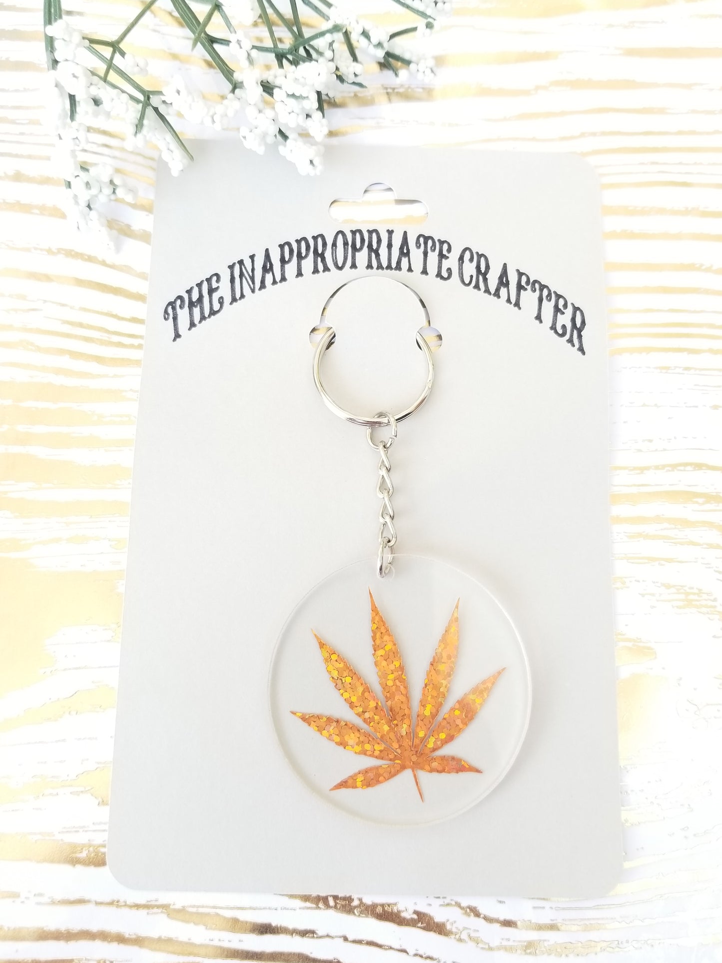 Gold Holographic Pot Leaf Keychain