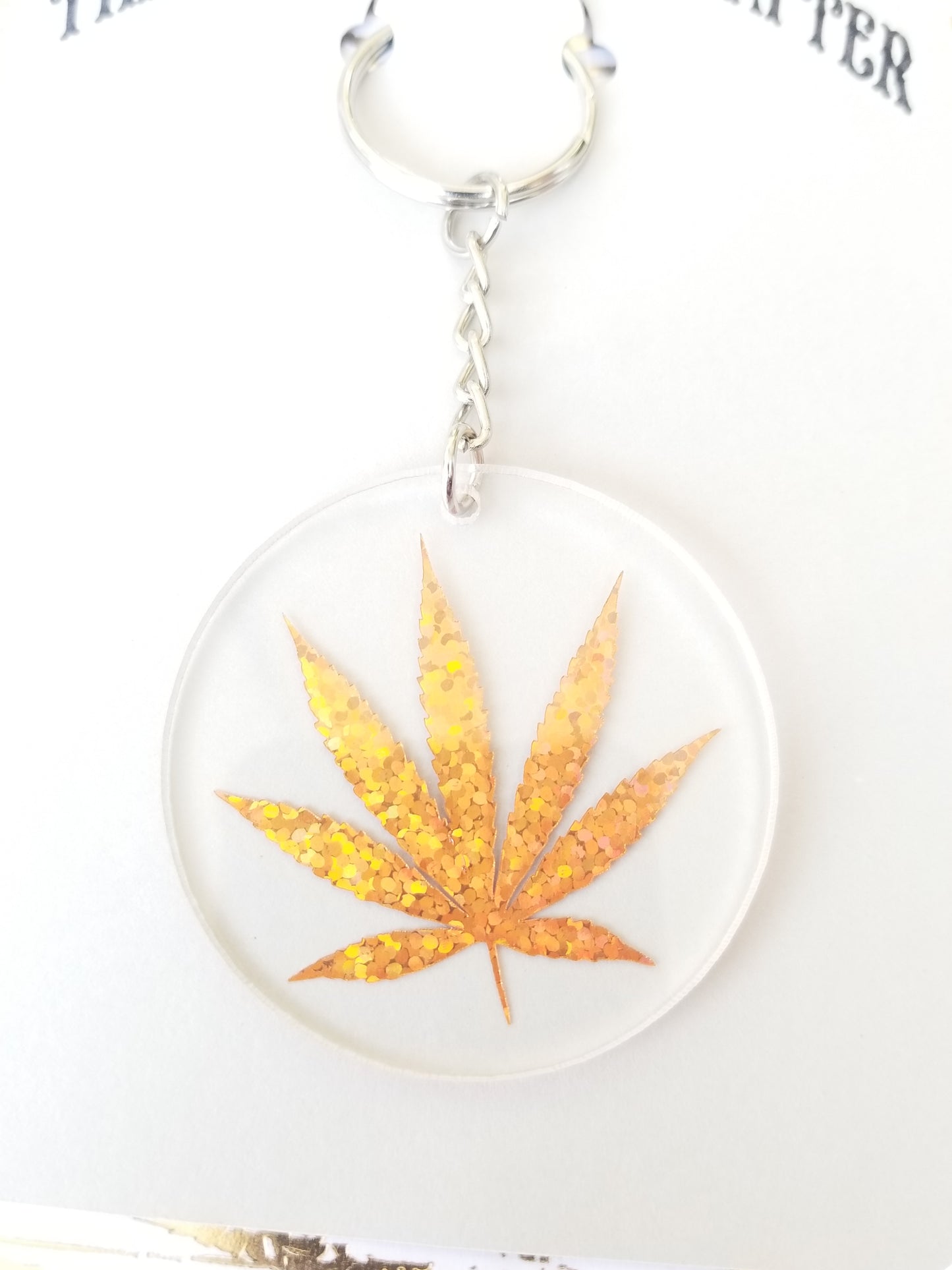 Gold Holographic Pot Leaf Keychain