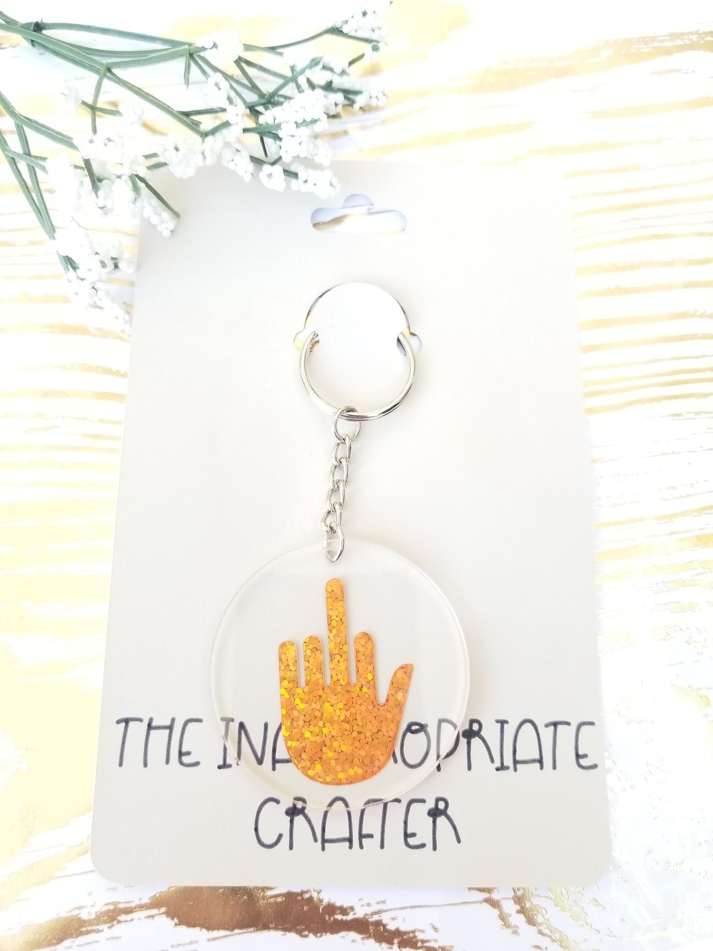 Sparkly Gold Middle Finger Keychain