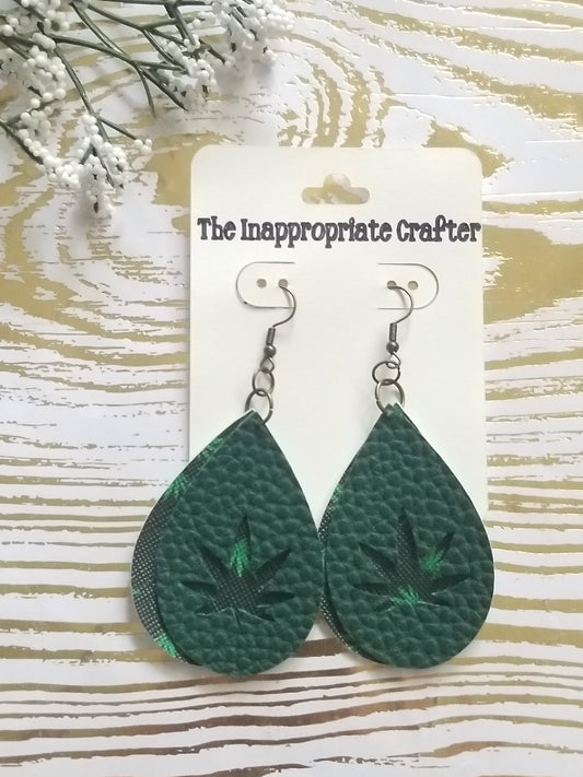 Green on Green Weed Print Earrings