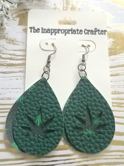 Green on Green Weed Print Earrings