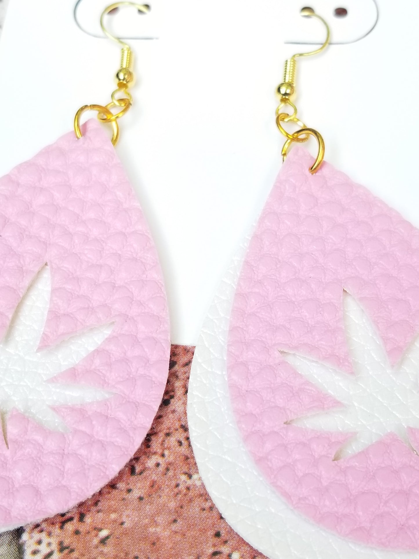 Pink & White Pot Leaf Cutout Earrings