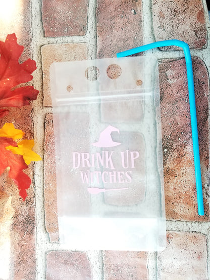 "Drink Up Witches" Pink Refillable Drink Pouch