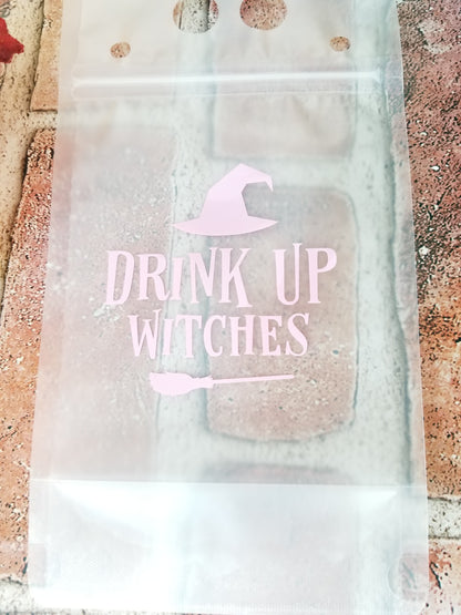 "Drink Up Witches" Pink Refillable Drink Pouch