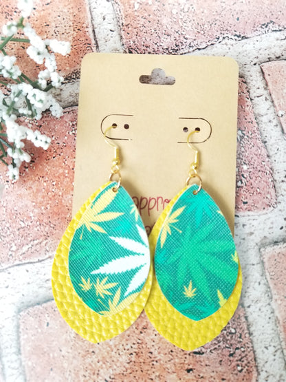 Green & Yellow Weed Print Earrings