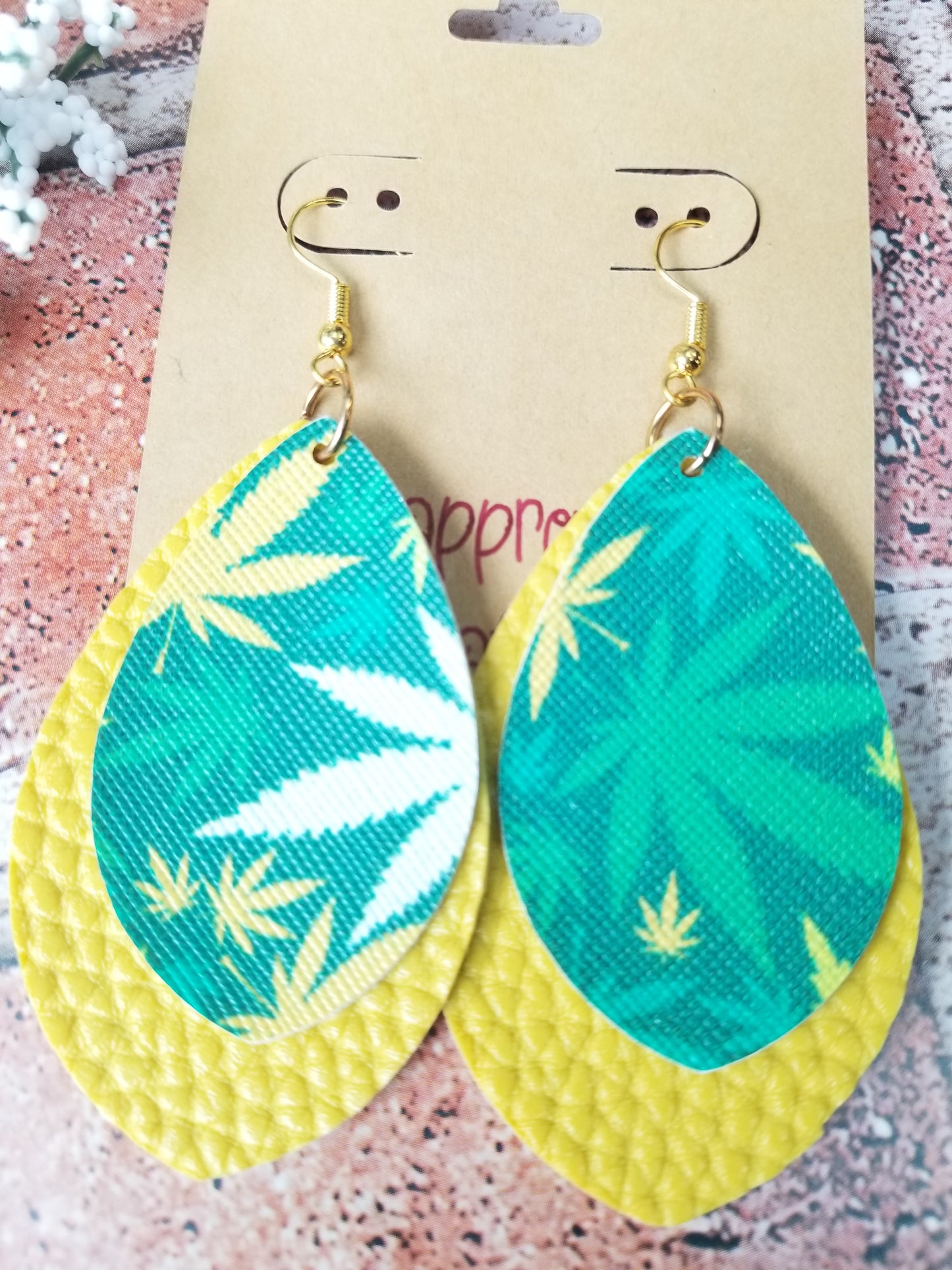 Green & Yellow Weed Print Earrings