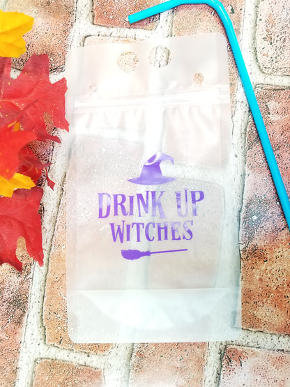 "Drink Up Witches" Purple Refillable Drink Pouch