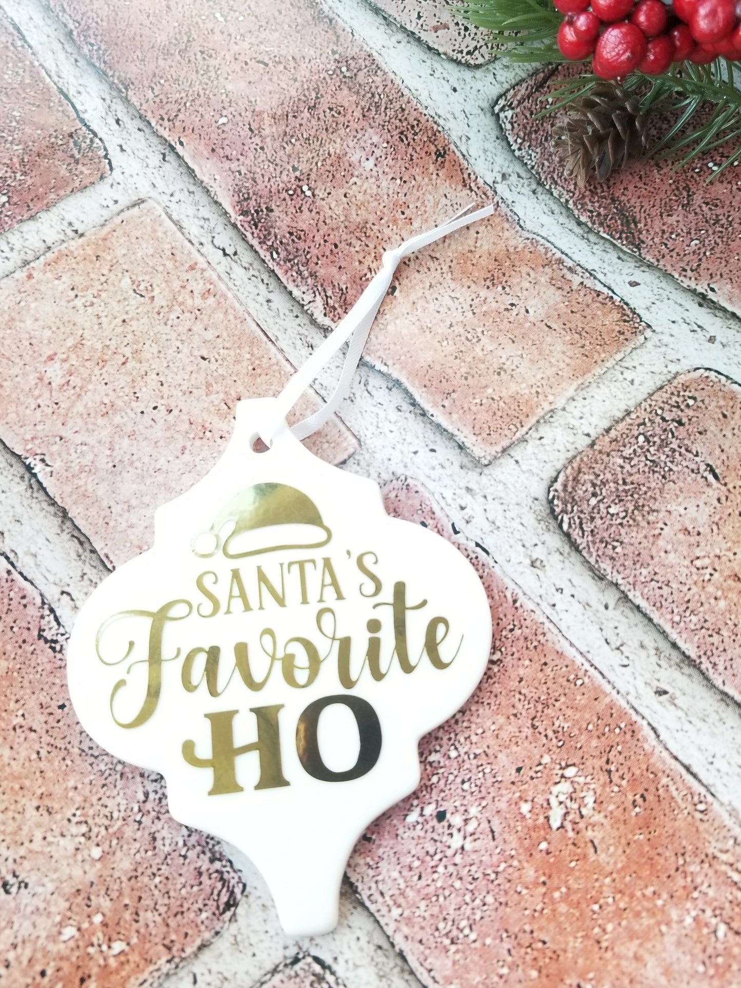 Santa's Favorite Ho Ornament  Gold