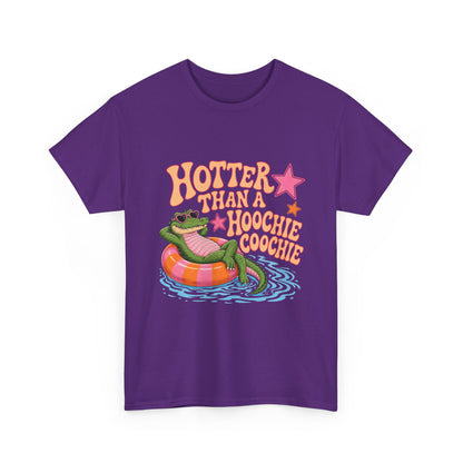 Graphic Tee — "Hotter Than a Hoochie Coochie" Alligator Pool Float Shirt