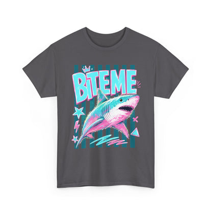 Shark 'Bite Me' Graphic Tee — Retro Neon Coastal Surf T-Shirt