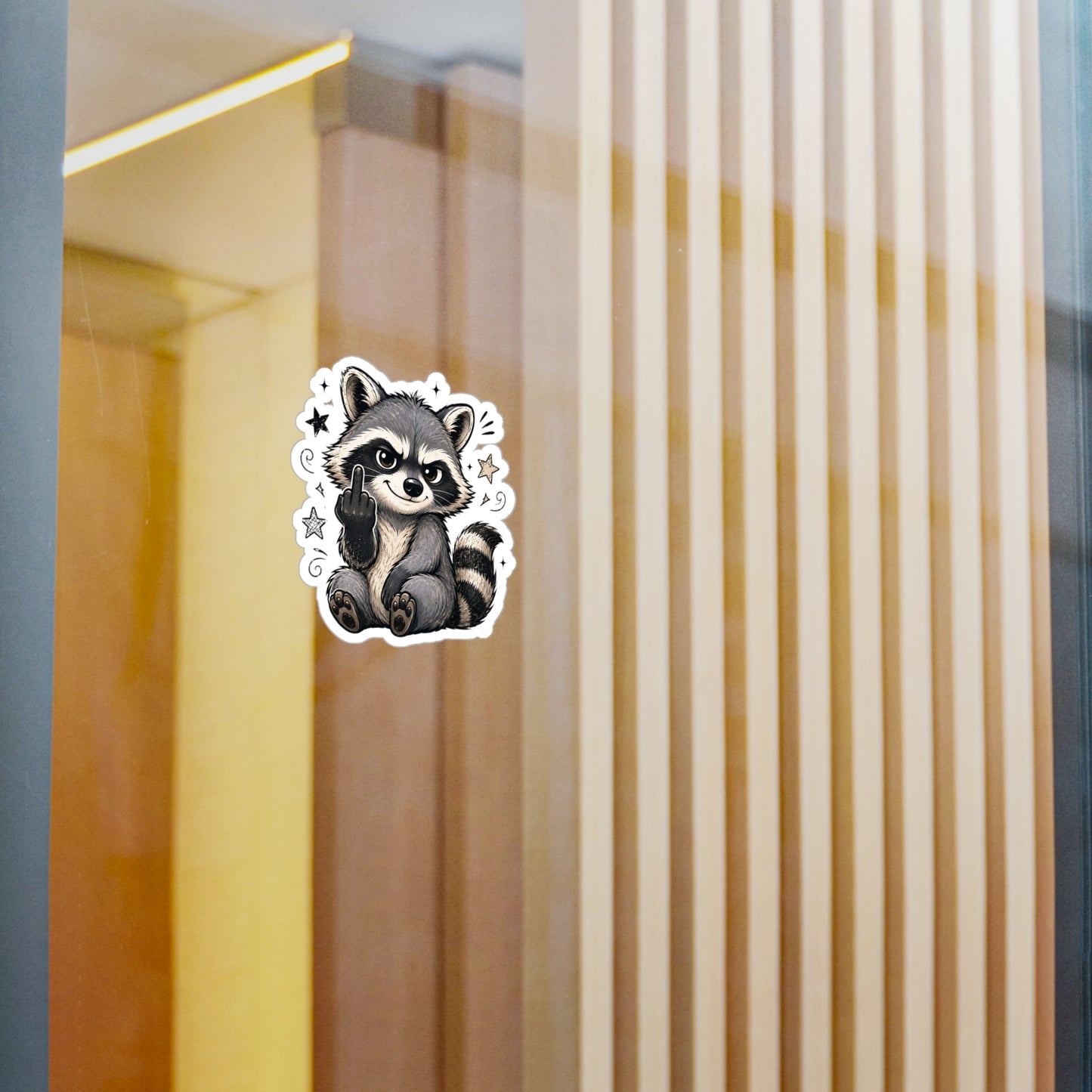 Rude Raccoon Kiss-Cut Vinyl Sticker — Sassy Middle Finger Decal for Laptop, Water Bottle, Car