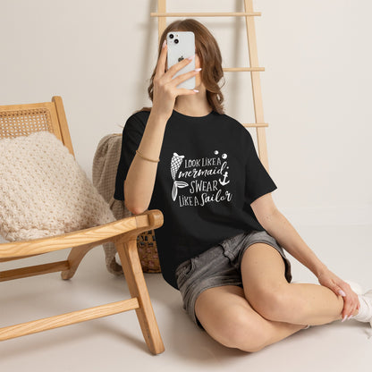 T-Shirt — "Look Like a Mermaid, Swear Like a Sailor" Nautical Graphic Tee