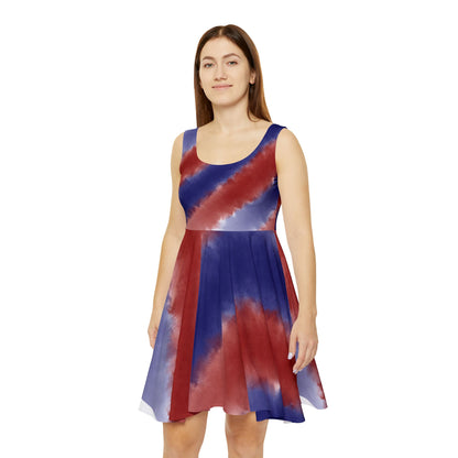 Red & Blue Tie-Dye Skater Dress — Women's Patriotic Summer Dress