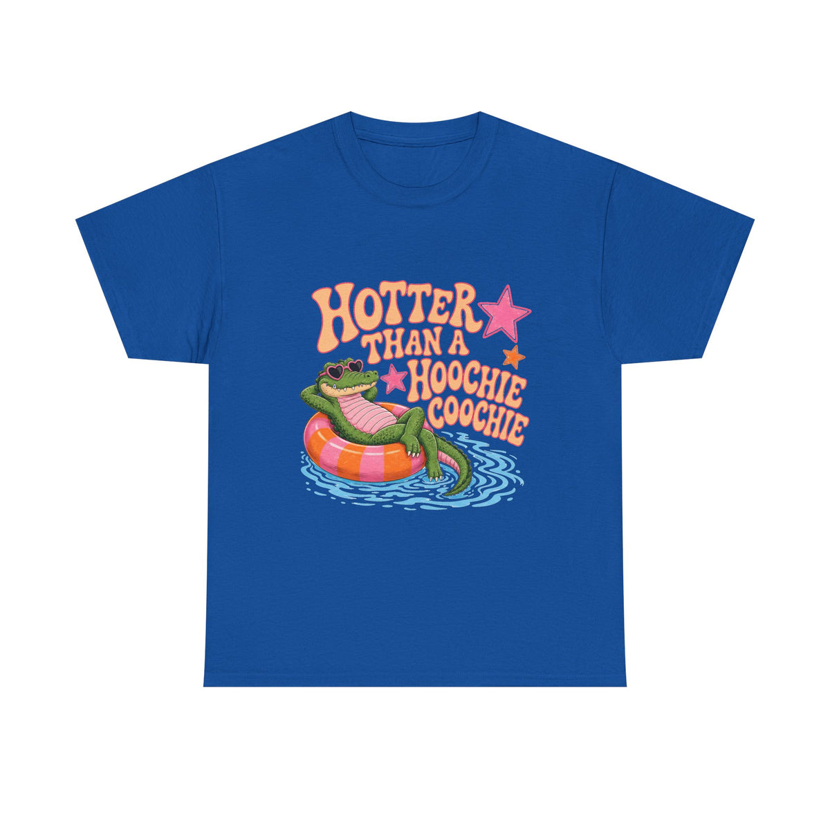 Graphic Tee — "Hotter Than a Hoochie Coochie" Alligator Pool Float Shirt