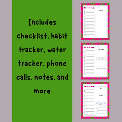 Shit to Do Today Pink & Green Weed Pattern Checklist/Tracker Pages