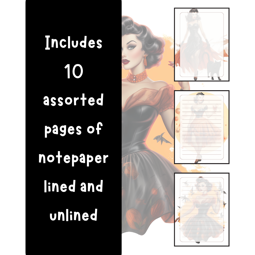 Halloween Pinup Notepaper Digital and Printable