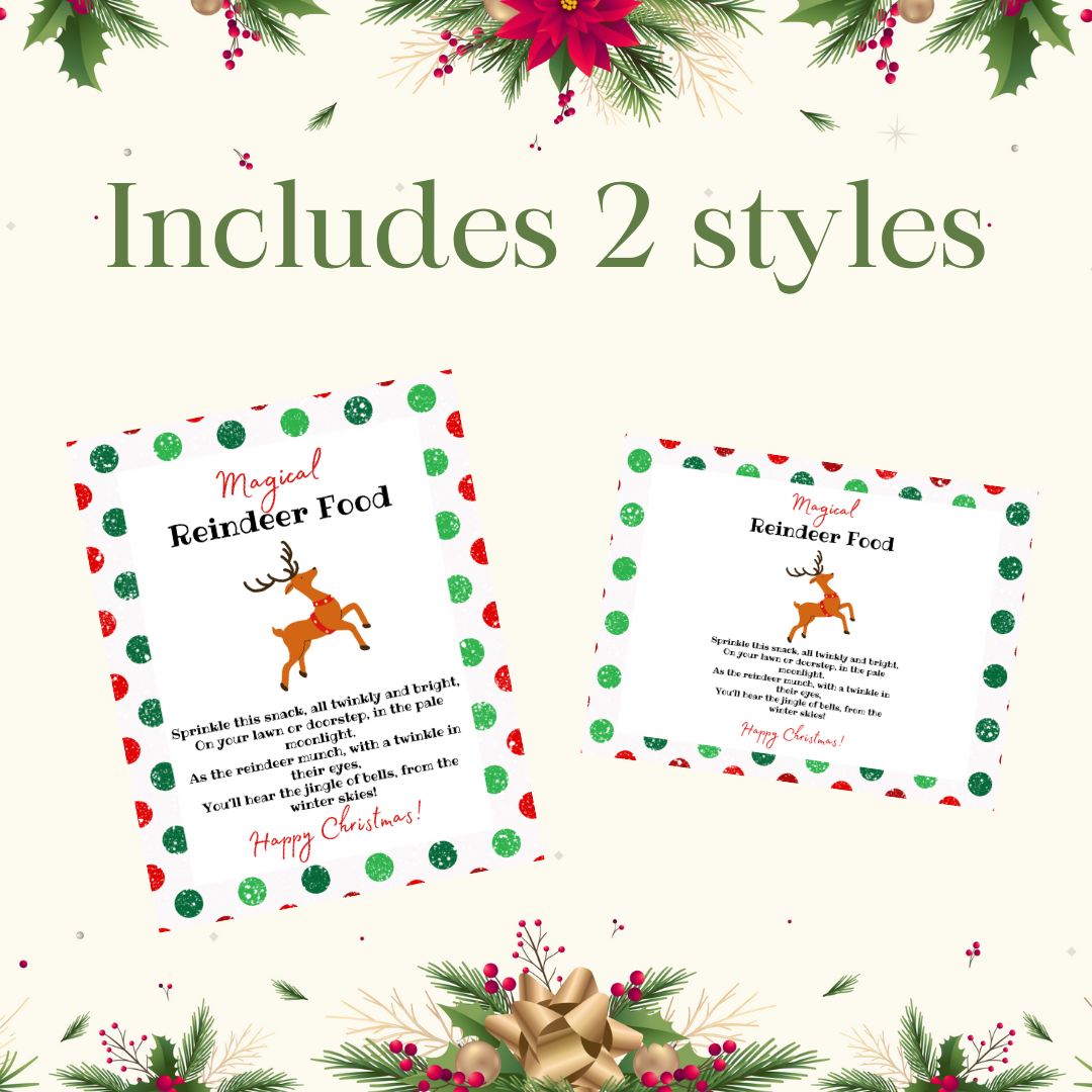 Magical Reindeer Food Tag Printable Instant Download PDF Green and Red Dots