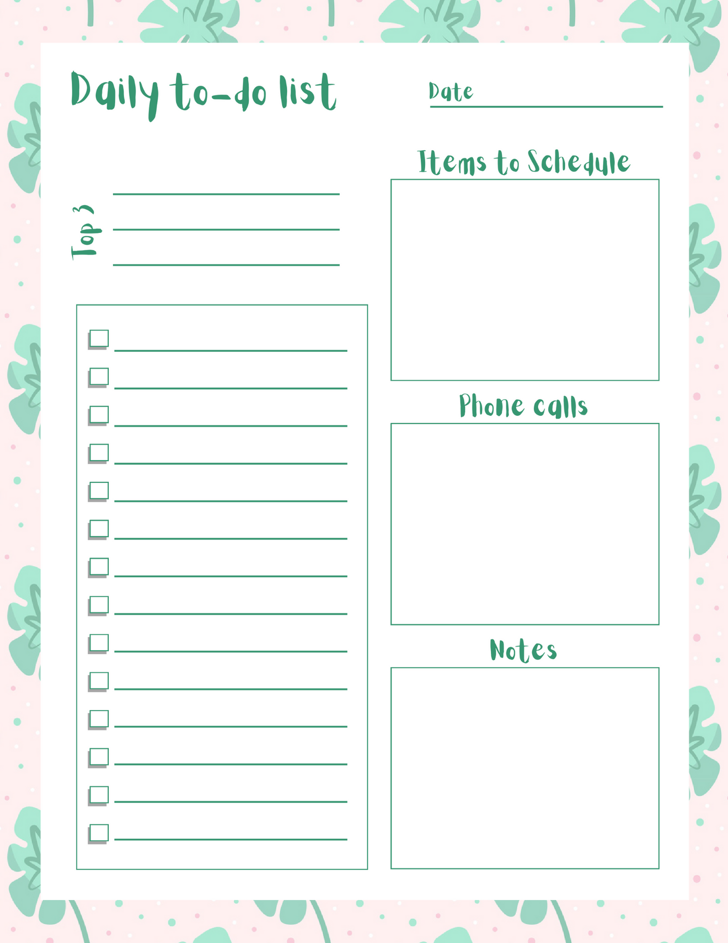 Tropical Leaves Daily To-Do List Set