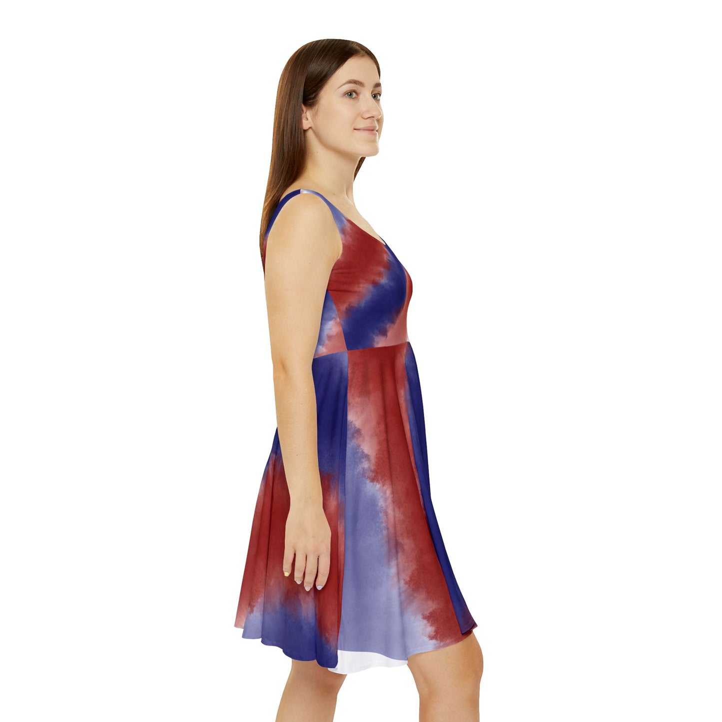 Red & Blue Tie-Dye Skater Dress — Women's Patriotic Summer Dress