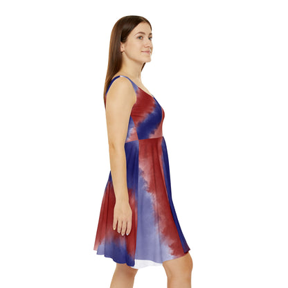 Red & Blue Tie-Dye Skater Dress — Women's Patriotic Summer Dress