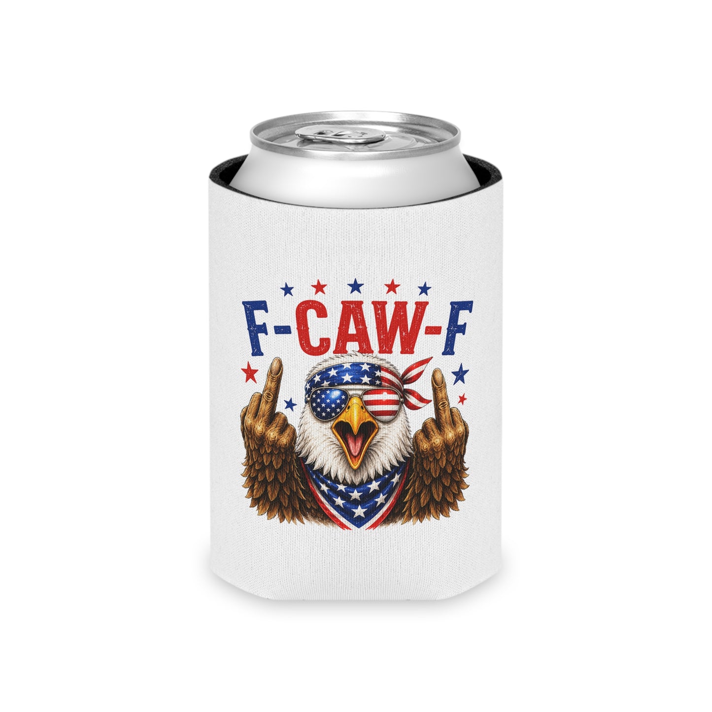 Patriotic Eagle 'F-CAW-F' Can Cooler – Funny 4th of July Drink Koozie
