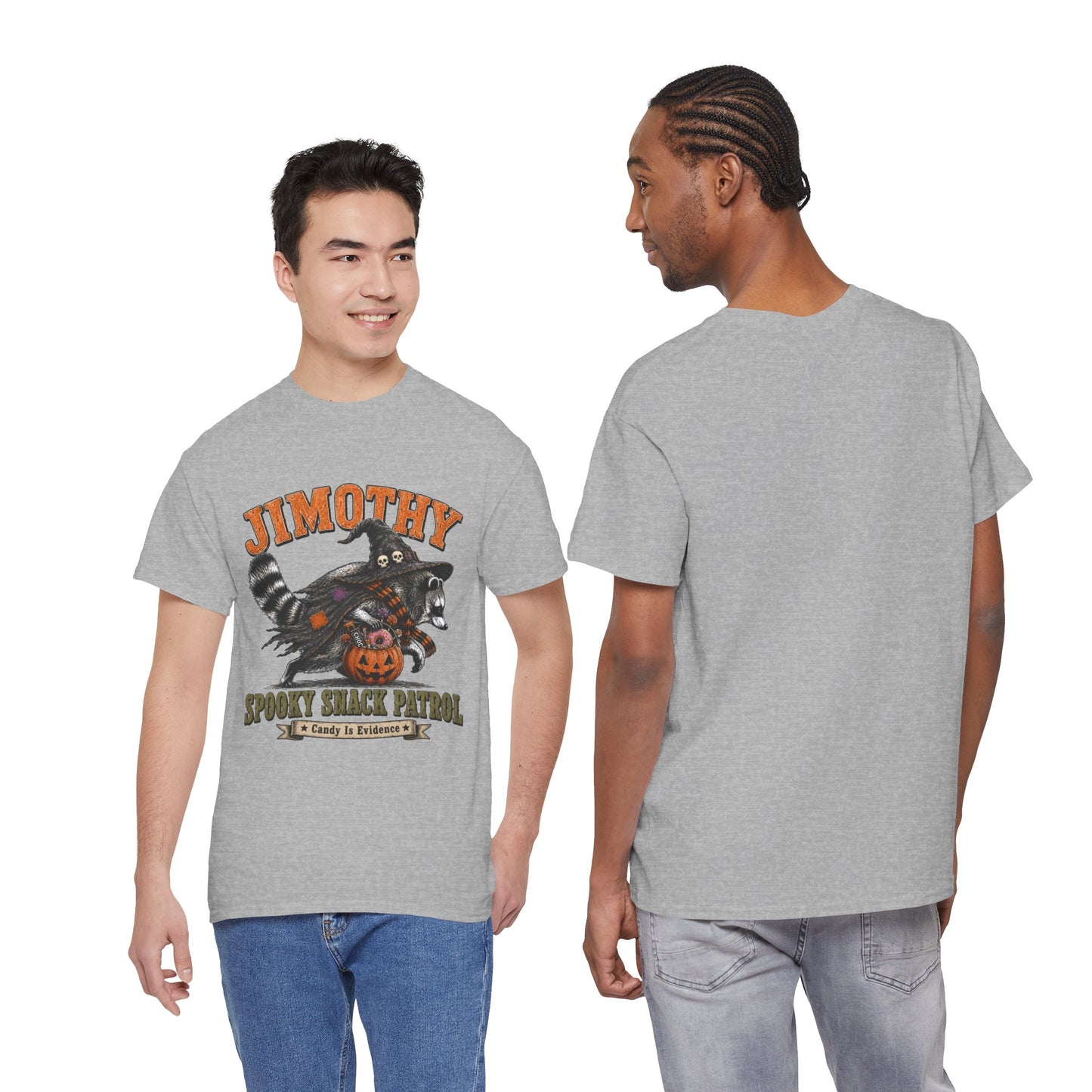 Halloween Racoon Tee — “Jimothy Spooky Snack Patrol” Graphic Shirt