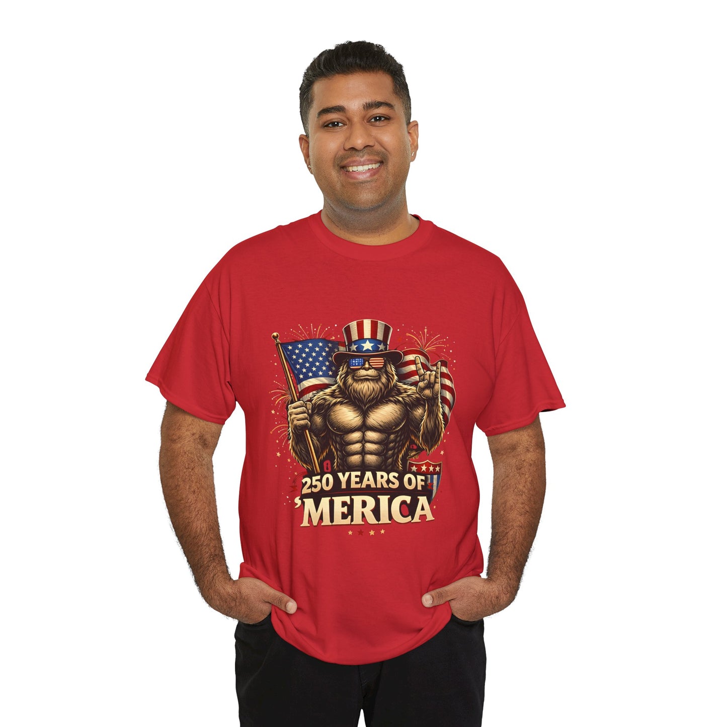 250 Years of America T-Shirt — Patriotic Uncle Sam Bigfoot Flag Tee
