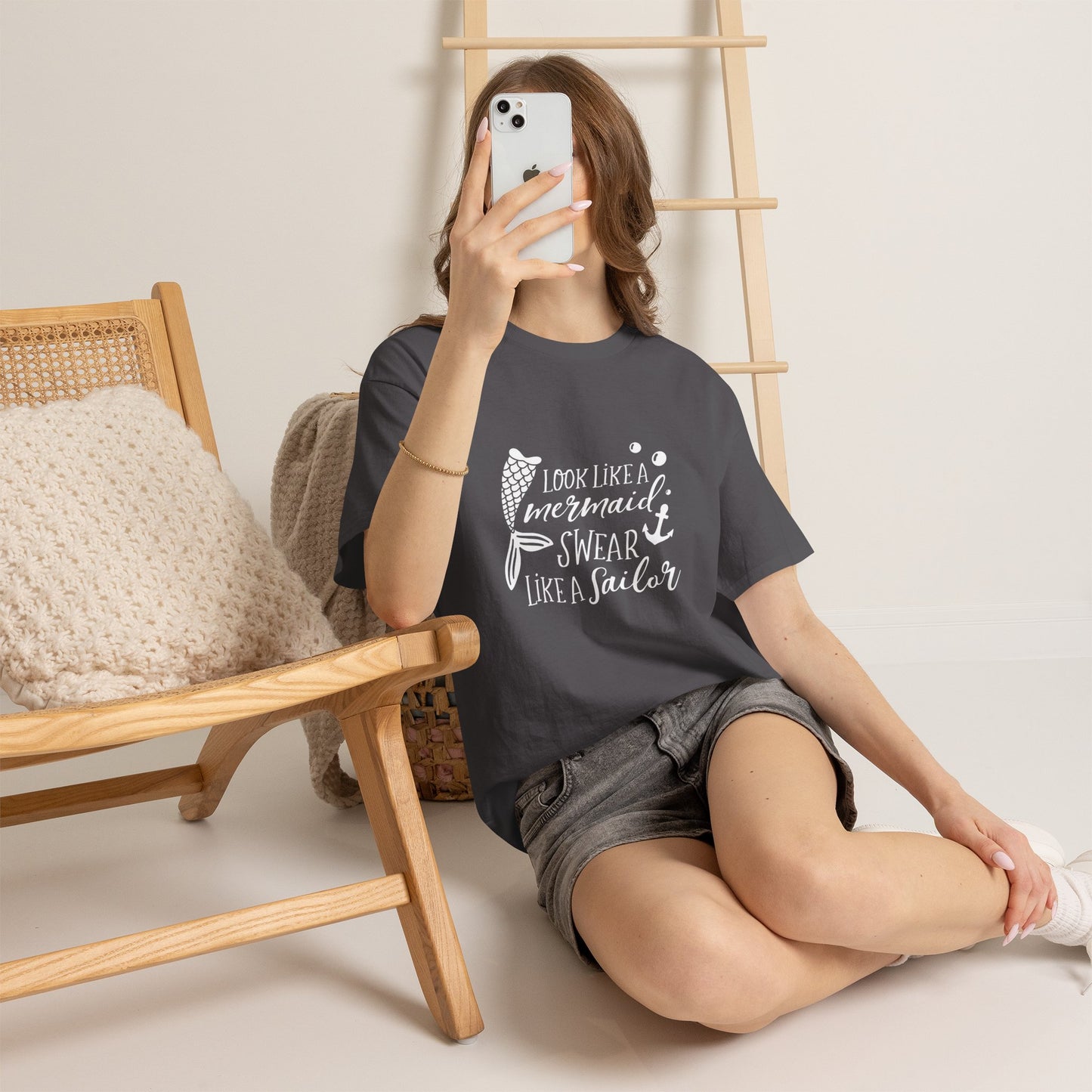 T-Shirt — "Look Like a Mermaid, Swear Like a Sailor" Nautical Graphic Tee