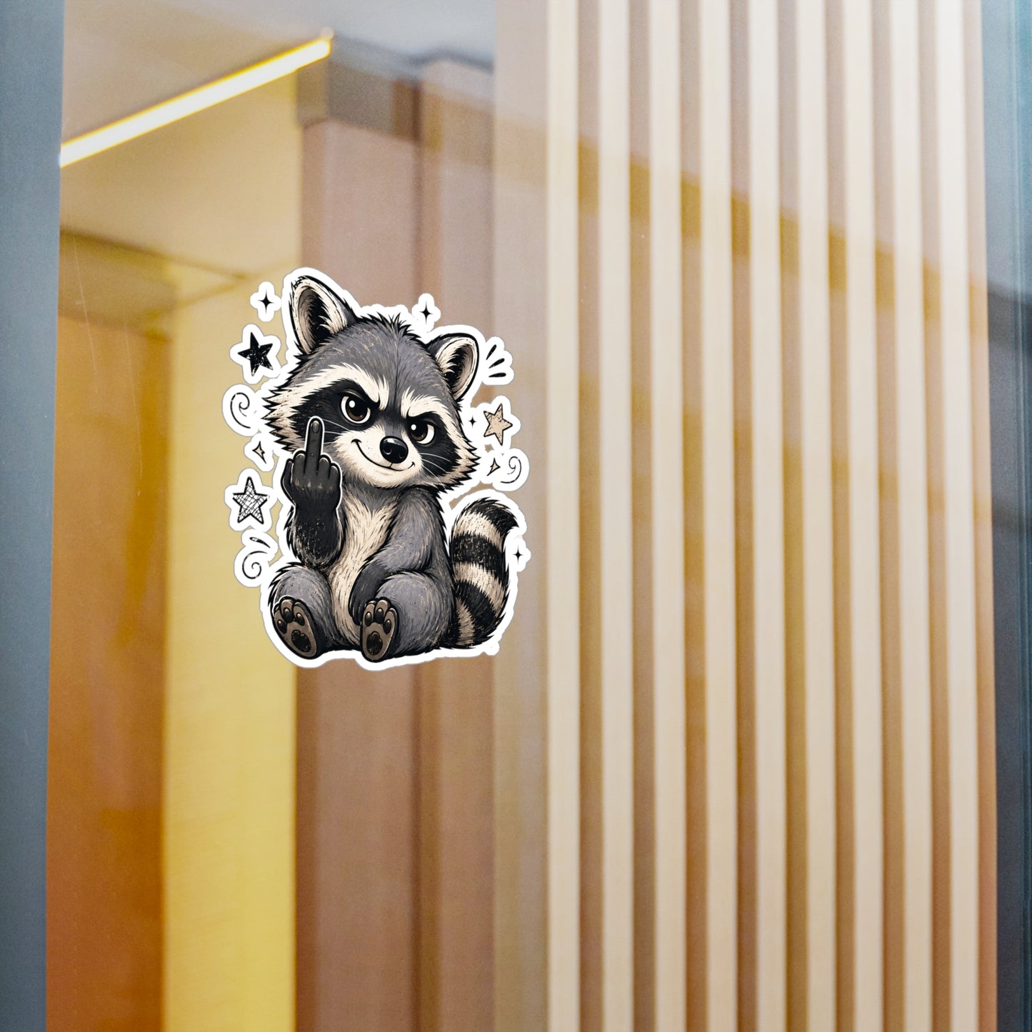 Rude Raccoon Kiss-Cut Vinyl Sticker — Sassy Middle Finger Decal for Laptop, Water Bottle, Car