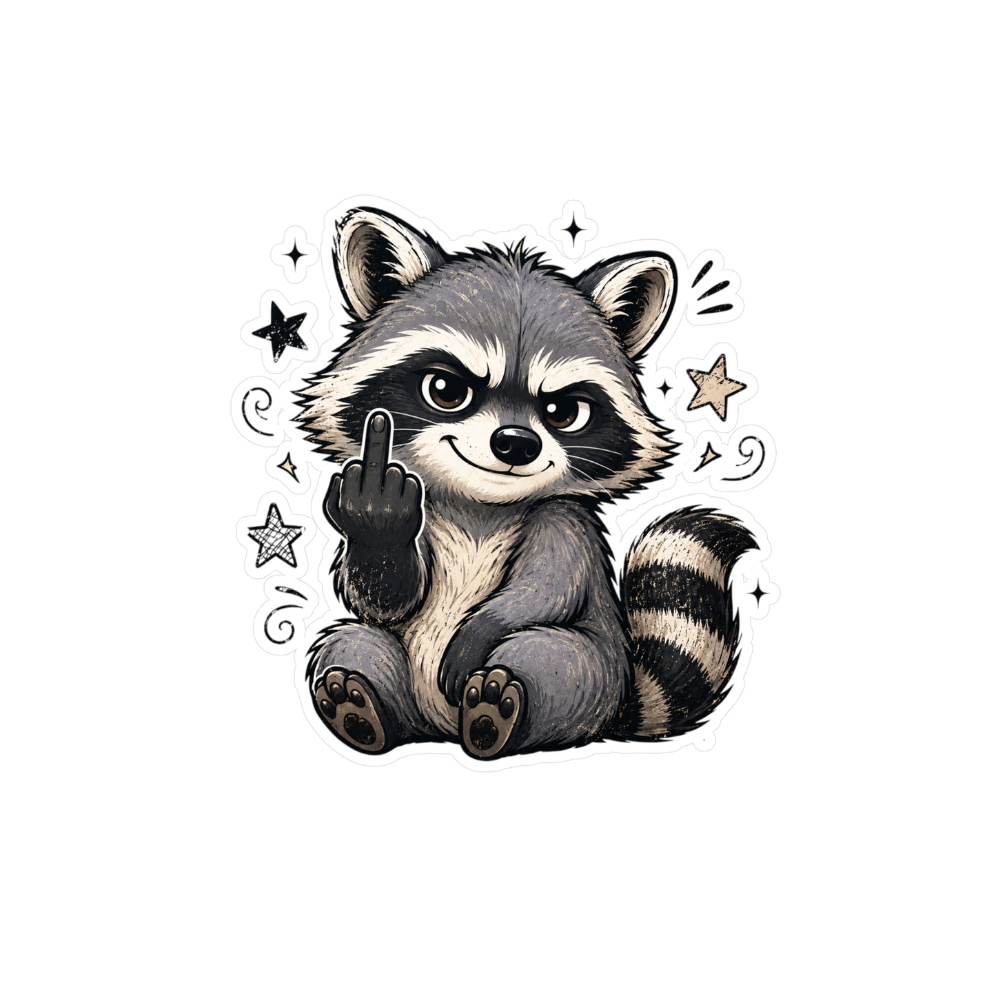 Rude Raccoon Kiss-Cut Vinyl Sticker — Sassy Middle Finger Decal for Laptop, Water Bottle, Car