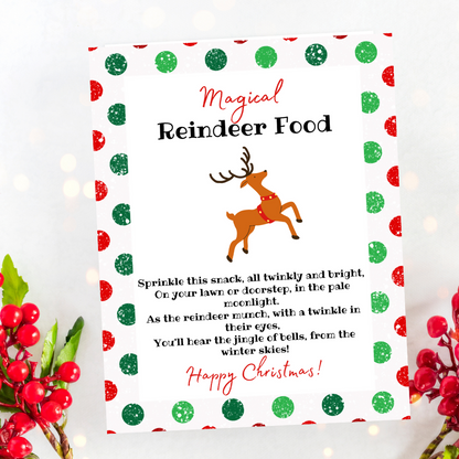 Magical Reindeer Food Tag Printable Instant Download PDF Green and Red Dots