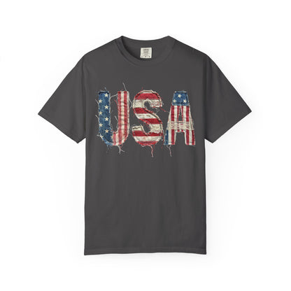 USA Flag Graphic T‑Shirt — Distressed Patriotic Tee for 4th of July