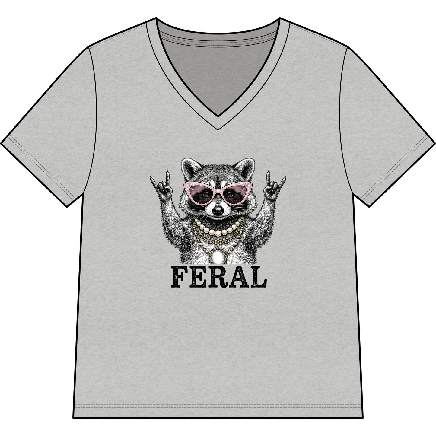 Feral Raccoon Graphic Tee — Cute Rebel V-Neck Shirt
