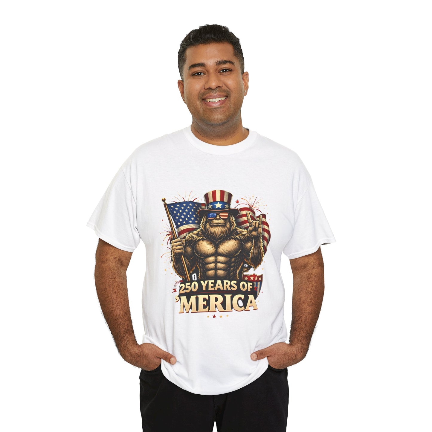 250 Years of America T-Shirt — Patriotic Uncle Sam Bigfoot Flag Tee