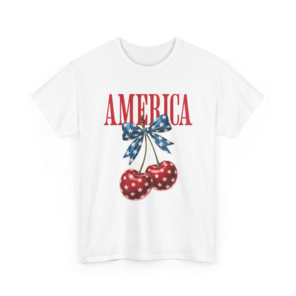America Cherry Tee — Patriotic Vintage Stars & Stripes Graphic T-Shirt