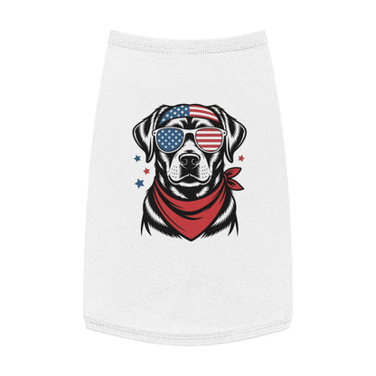 Patriotic Pup Tank Top — Dog with American Flag Sunglasses & Bandana