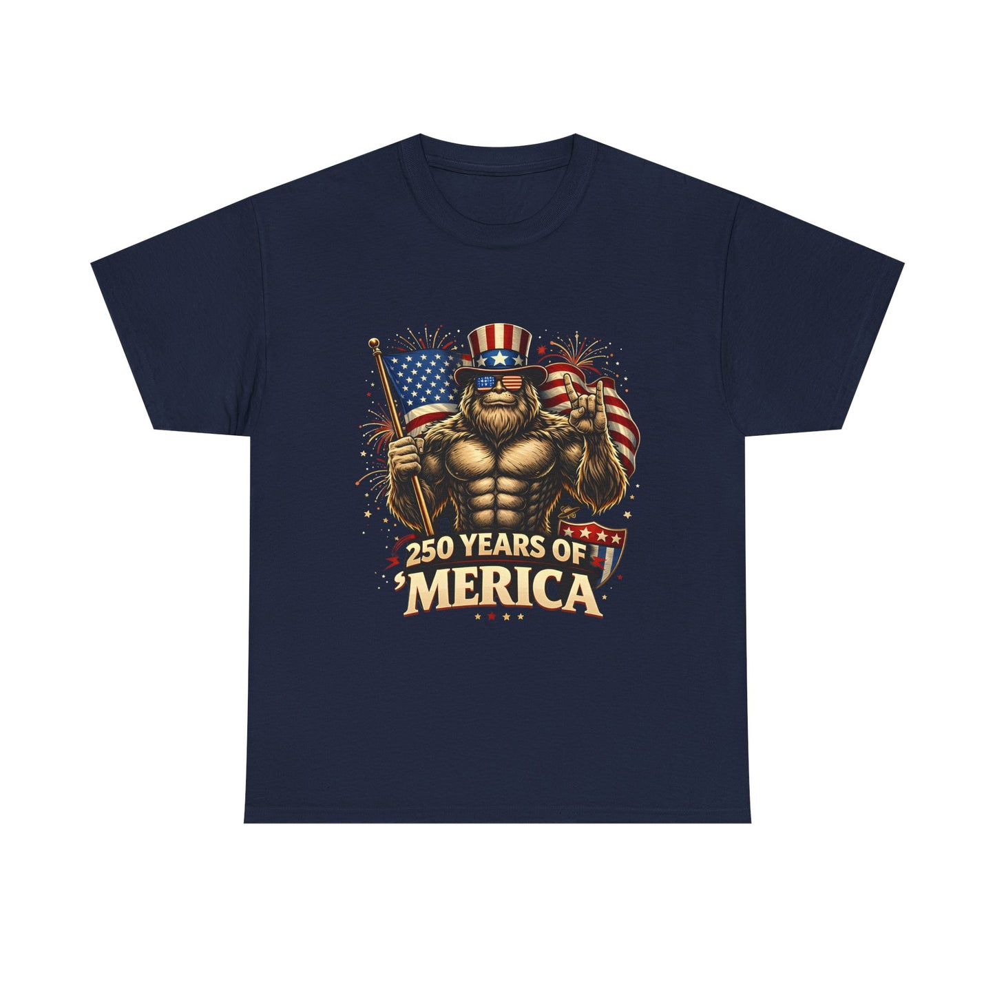 250 Years of America T-Shirt — Patriotic Uncle Sam Bigfoot Flag Tee