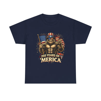 250 Years of America T-Shirt — Patriotic Uncle Sam Bigfoot Flag Tee
