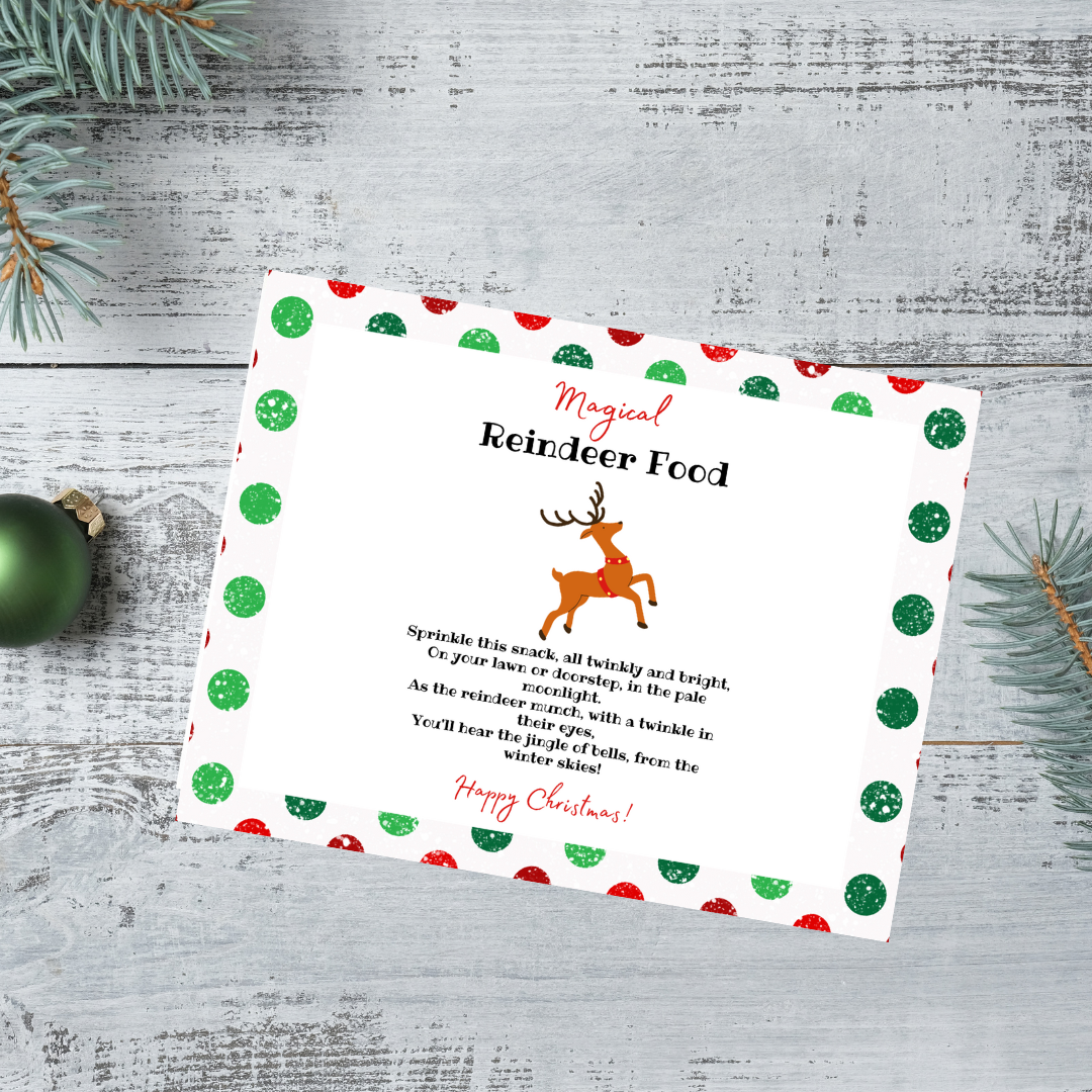 Magical Reindeer Food Tag Printable Instant Download PDF Green and Red Dots