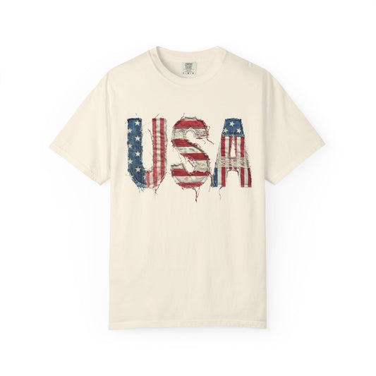 USA Flag Graphic T‑Shirt — Distressed Patriotic Tee for 4th of July