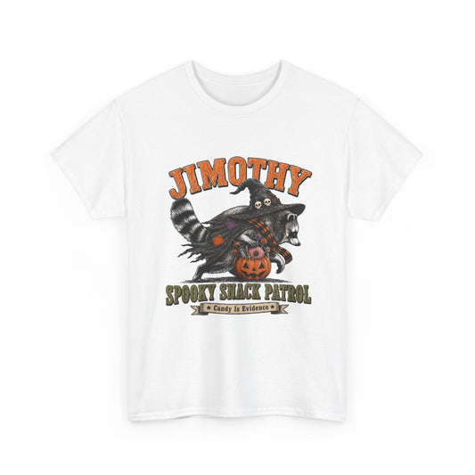 Halloween Racoon Tee — “Jimothy Spooky Snack Patrol” Graphic Shirt