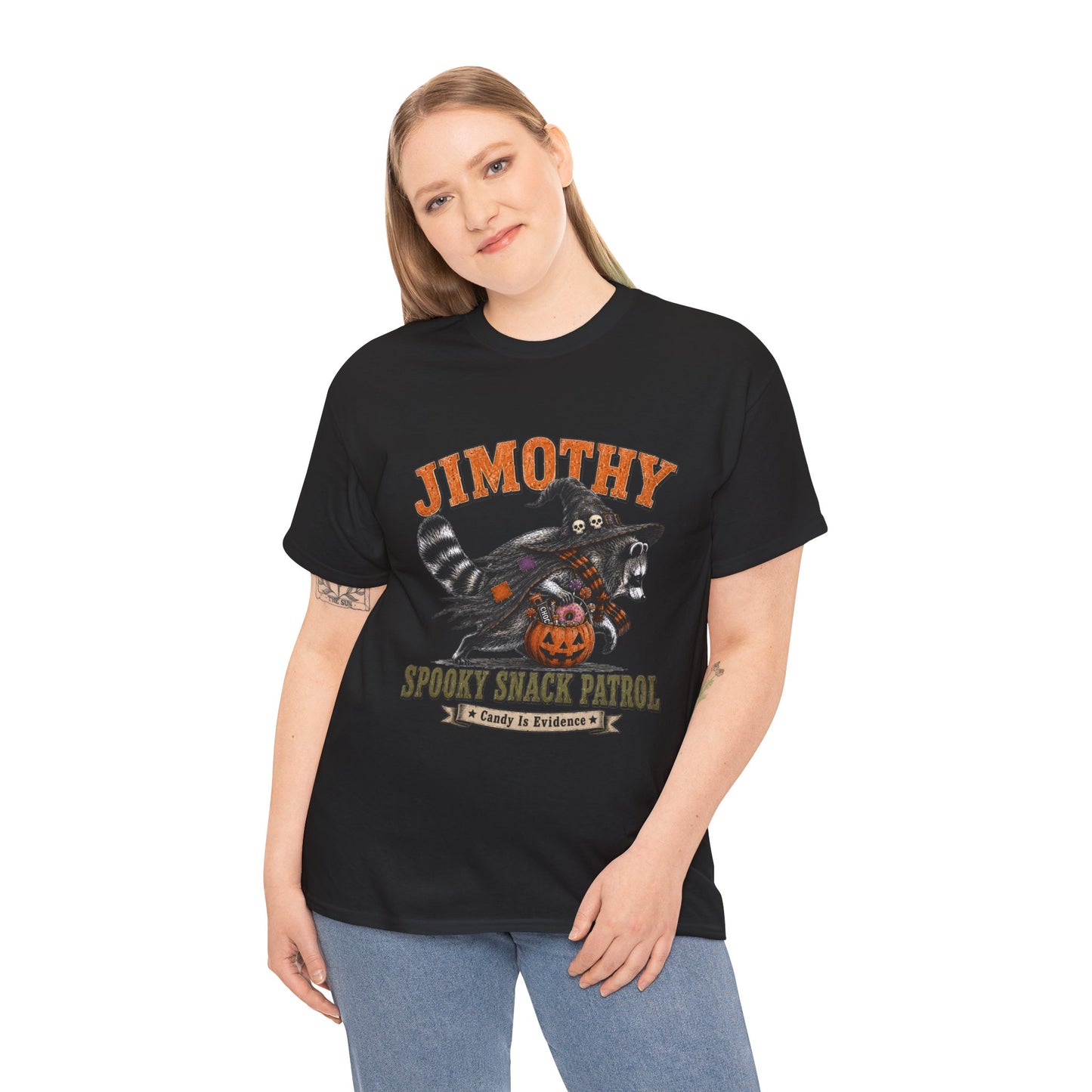 Halloween Racoon Tee — “Jimothy Spooky Snack Patrol” Graphic Shirt
