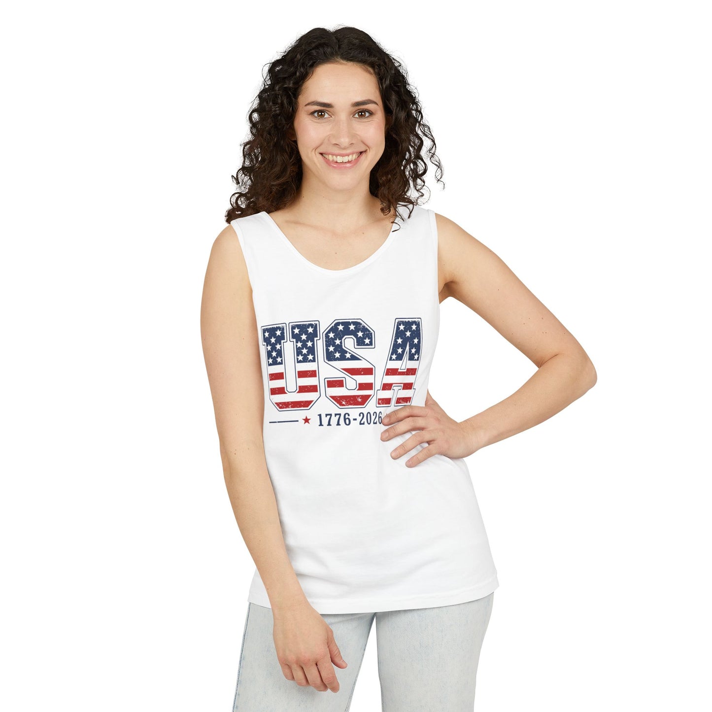 USA 1776-2026 Flag Graphic Tank Top — Patriotic Fourth of July Tee