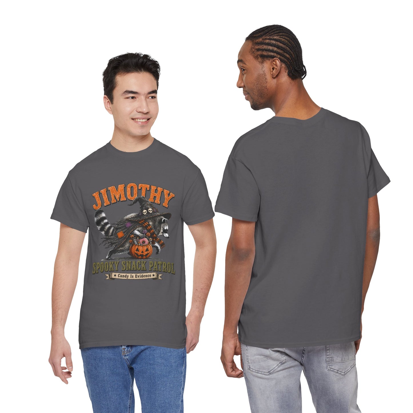 Halloween Racoon Tee — “Jimothy Spooky Snack Patrol” Graphic Shirt