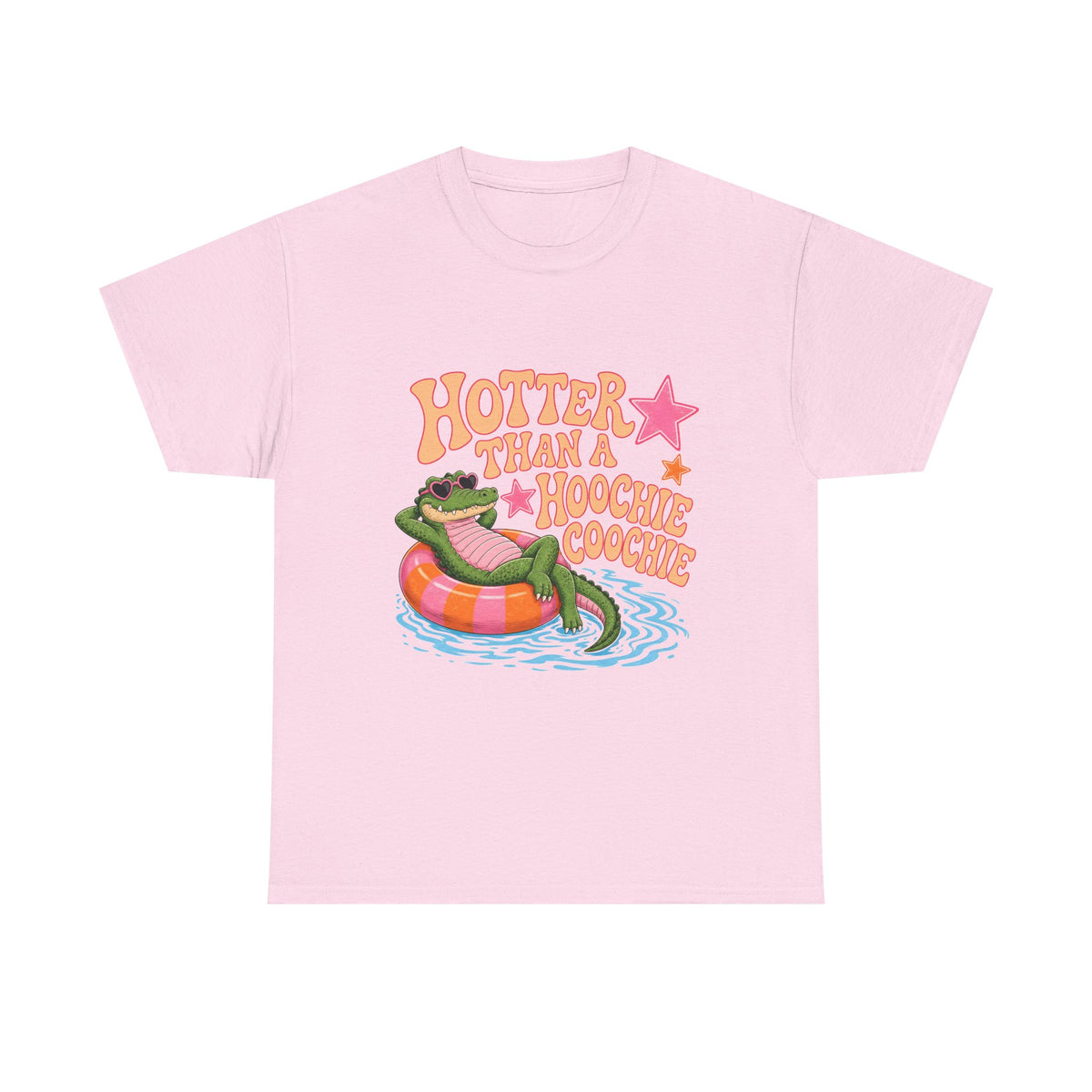 Graphic Tee — "Hotter Than a Hoochie Coochie" Alligator Pool Float Shirt