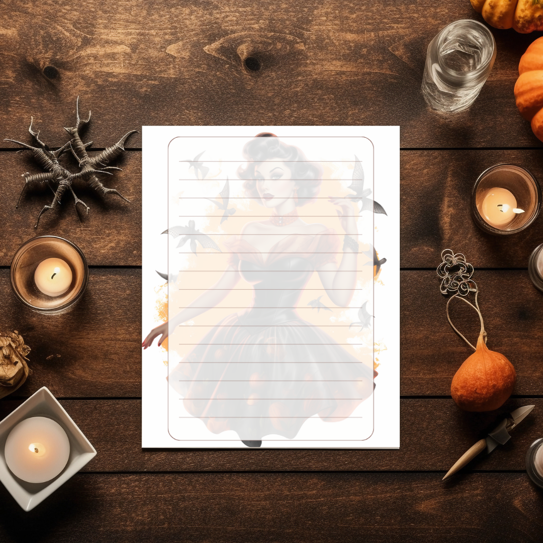 Halloween Pinup Notepaper Digital and Printable