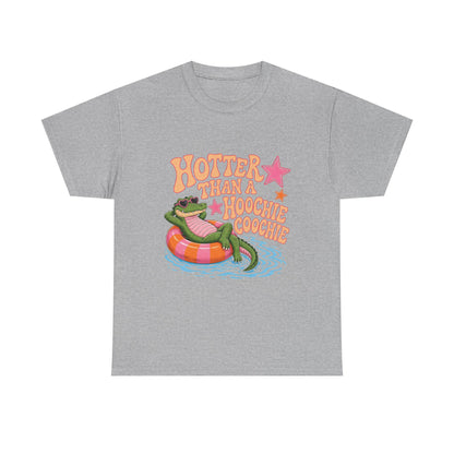 Graphic Tee — "Hotter Than a Hoochie Coochie" Alligator Pool Float Shirt