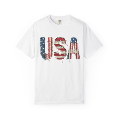 USA Flag Graphic T‑Shirt — Distressed Patriotic Tee for 4th of July