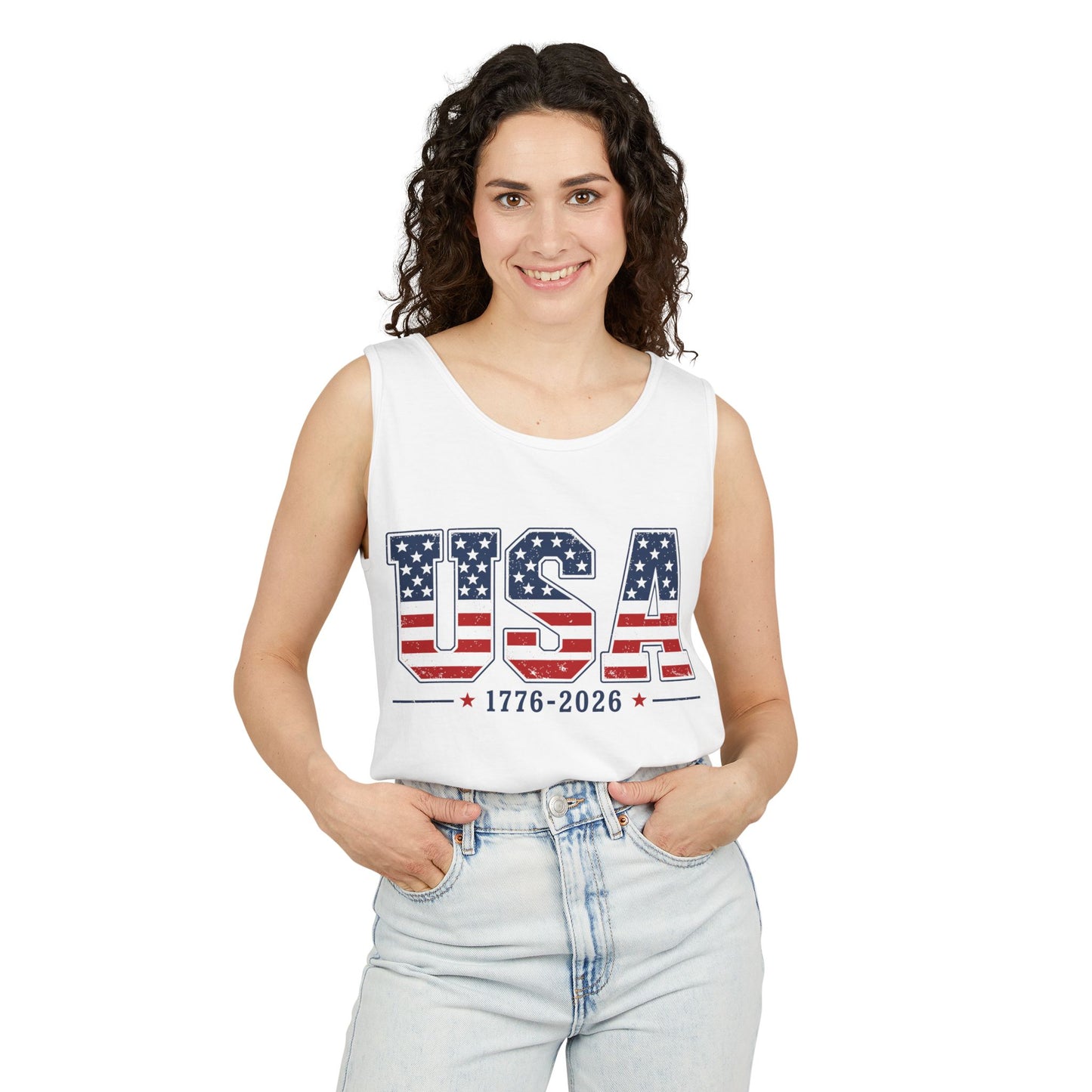 USA 1776-2026 Flag Graphic Tank Top — Patriotic Fourth of July Tee