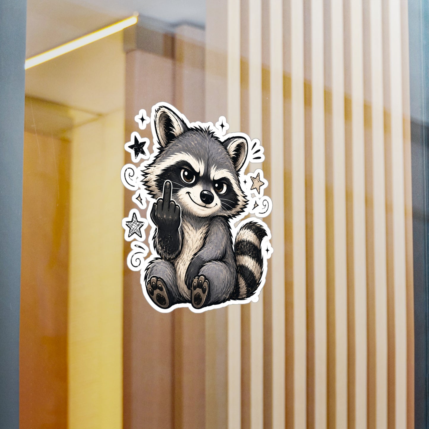 Rude Raccoon Kiss-Cut Vinyl Sticker — Sassy Middle Finger Decal for Laptop, Water Bottle, Car
